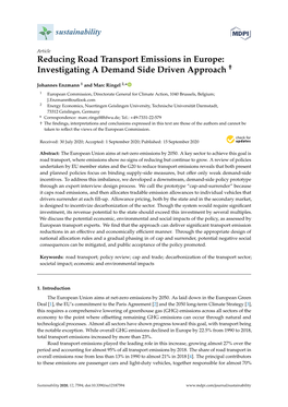 Reducing Road Transport Emissions in Europe: † Investigating a Demand Side Driven Approach