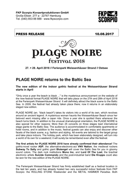 PLAGE NOIRE Returns to the Baltic Sea