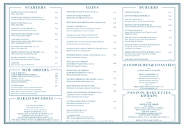 New Inn BAR MENU