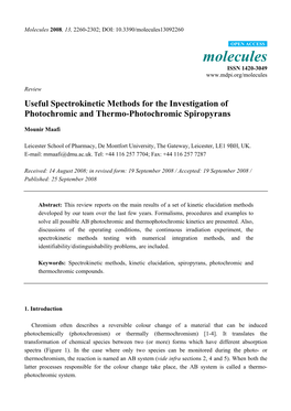 Useful Spectrokinetic Methods for the Investigation of Photochromic and Thermo-Photochromic Spiropyrans