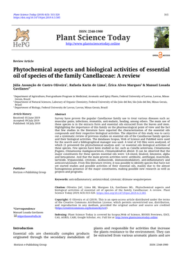 Phytochemical Aspects and Biological Activities of Essential Oil of Species of the Family Canellaceae: a Review