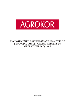 Management's Discussion and Analysis Of