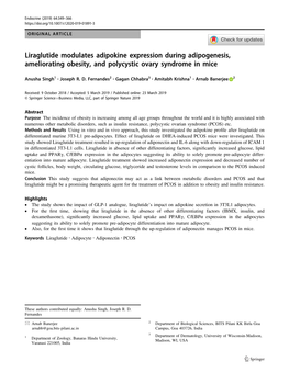 Liraglutide Modulates Adipokine Expression During Adipogenesis, Ameliorating Obesity, and Polycystic Ovary Syndrome in Mice