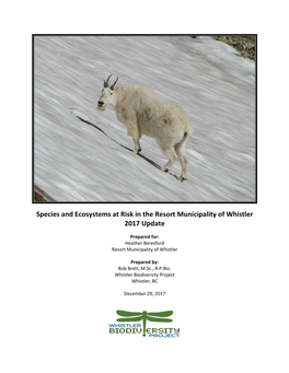Species and Ecosystems at Risk in the Resort Municipality of Whistler 2017 Update