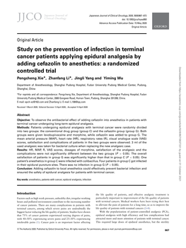 Study on the Prevention of Infection in Terminal Cancer Patients Applying