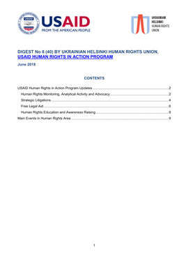 DIGEST No 8 (40) by UKRAINIAN HELSINKI HUMAN RIGHTS UNION, USAID HUMAN RIGHTS in ACTION PROGRAM June 2018