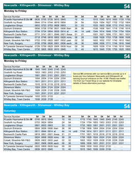 Shiremoor - Whitley Bay 54 Monday to Friday