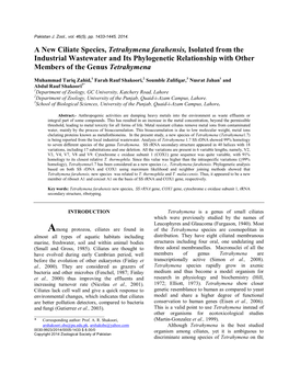 A New Ciliate Species, Tetrahymena Farahensis, Isolated from the Industrial Wastewater and Its Phylogenetic Relationship with Other Members of the Genus Tetrahymena