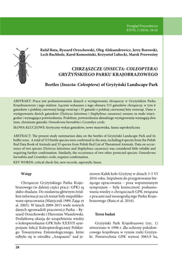 Chrząszcze (Insecta: Coleoptera) Gryżyńskiego Parku Krajobrazowego Beetles (Insecta: Coleoptera) of Gryżyński Landscape