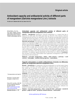 Antioxidant Capacity and Antibacterial Activity of Different Parts of Mangosteen \(Garcinia Mangostana Linn.\) Extracts