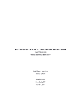 Greenwich Village Society for Historic Preservation East Village Oral History Project