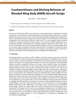 Crashworthiness and Ditching Behavior of Blended Wing Body (BWB) Aircraft Design