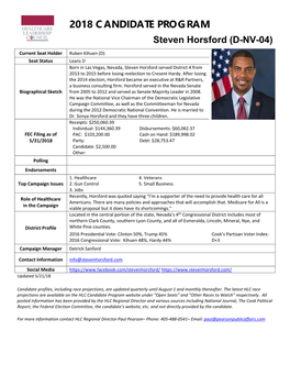 2018 CANDIDATE PROGRAM Steven Horsford (D-NV-04)