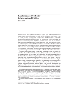 Legitimacy and Authority in International Politics Ian Hurd