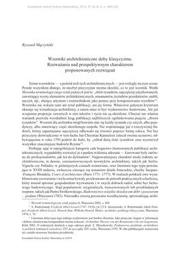 (2014), Wzorniki Architektoniczne Doby Klasycyzmu : Rozważania Nad