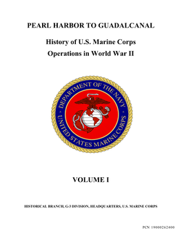 History of the US Marine Corps in WWII Vol I