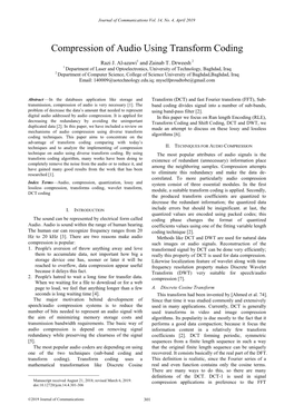 Compression of Audio Using Transform Coding