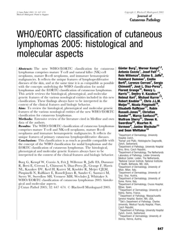 WHO/EORTC Classification of Cutaneous Lymphomas 2005: Histological and Molecular Aspects