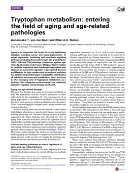 Tryptophan Metabolism: Entering the Field of Aging and Age