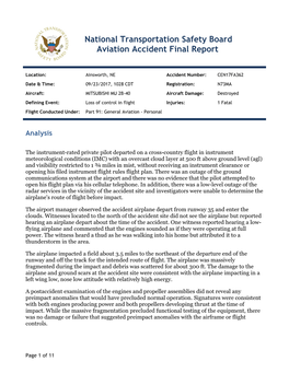 National Transportation Safety Board Aviation Accident Final Report