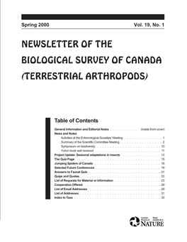 Newsletter of the Biological Survey of Canada (Terrestrial Arthropods)