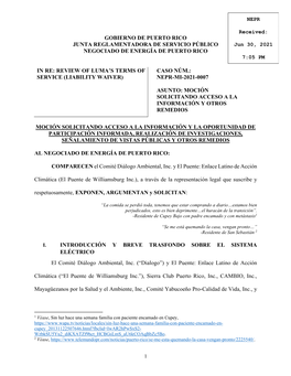 GOBIERNO DE PUERTO RICO JUNTA REGLAMENTADORA DE SERVICIO PÚBLICO Jun 30, 2021 NEGOCIADO DE ENERGÍA DE PUERTO RICO 7:05 PM