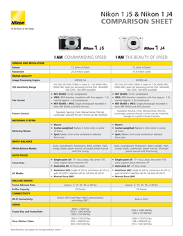 Nikon 1 J5 and Nikon 1 J4 Comparison Sheet