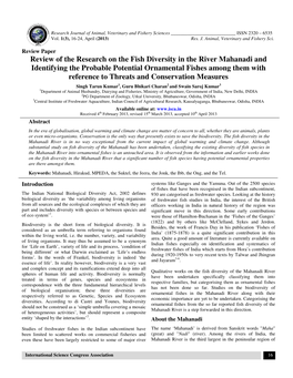 Review of the Research on the Fish Diversity in the River Mahanadi And