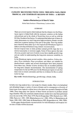 CLIMATIC RECONSTRUCTIONS USING TREE-RING DATA from TROPICAL and TEMPERATE REGIONS of INDIA - a REVIEW by Amalava Bhattacharyya & Ram R