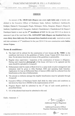 PASCHIM MEDINIPUR ZILLA PARISHAD Midnapore :: 721 101 Fax: (03222) 263597 :: Phonc.- (03222) 275071 :: Cmail.- Acopasmidzp@Gmail.Com :: Wcbsitc