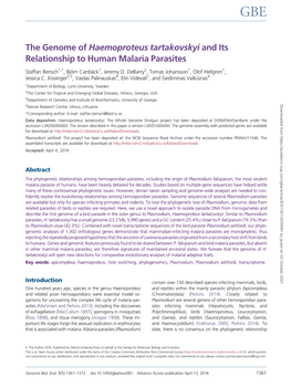 The Genome of Haemoproteus Tartakovskyi and Its Relationship To