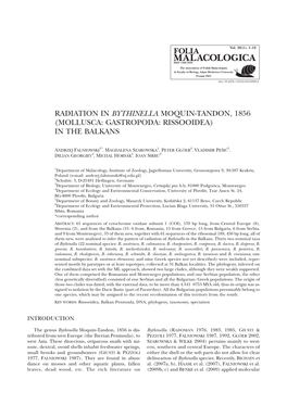 Radiation in Bythinella Moquin-Tandon, 1856 (Mollusca: Gastropoda: Rissooidea) in the Balkans