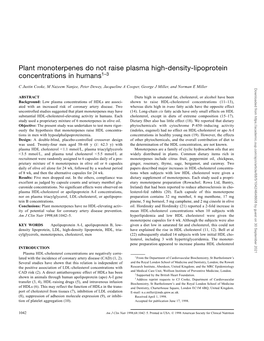 Plant Monoterpenes Do Not Raise Plasma High-Density-Lipoprotein Concentrations in Humans1–3