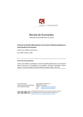 Revista De Guimarães Publicação Da Sociedade Martins Sarmento