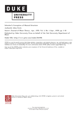 Schenker's Conception of Musical Structure Author(S): Allen Forte Source: Journal of Music Theory , Apr., 1959, Vol