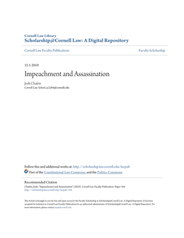 Impeachment and Assassination Josh Chafetz Cornell Law School, Jc2284@Cornell.Edu