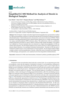 Simplified LC-MS Method for Analysis of Sterols in Biological Samples