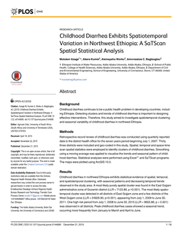 Childhood Diarrhea Exhibits Spatiotemporal Variation in Northwest Ethiopia: a Satscan Spatial Statistical Analysis
