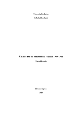 Činnost Stb Na Příbramsku V Letech 1949-1961