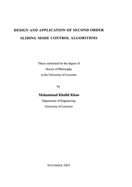 DESIGN and APPLICATION of SECOND ORDER SLIDING MODE CONTROL ALGORITHMS by Mohammad Khalid Khan