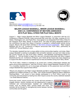 MLB, Milb & USCM's "Play Ball" Press Release