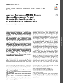 Aberrant Expression of FBXO2 Disrupts Glucose Homeostasis Through Ubiquitin-Mediated Degradation of Insulin Receptor in Obese Mice