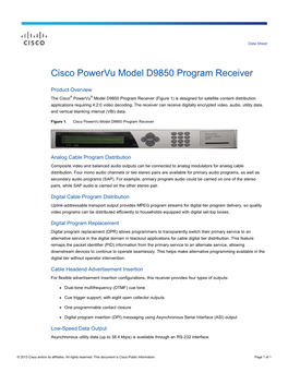 Cisco Powervu Model D9850 Program Receiver Data Sheet