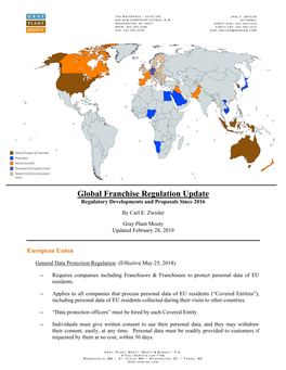 Global Franchise Regulation Update Regulatory Developments and Proposals Since 2016 by Carl E