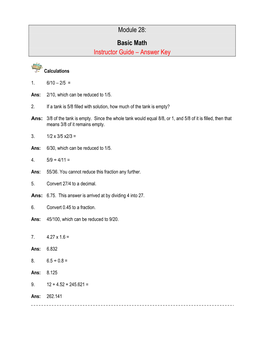 Module 28: Basic Math Instructor Guide – Answer Key