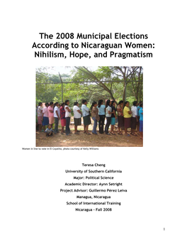 The 2008 Municipal Elections According to Nicaraguan Women: Nihilism, Hope, and Pragmatism