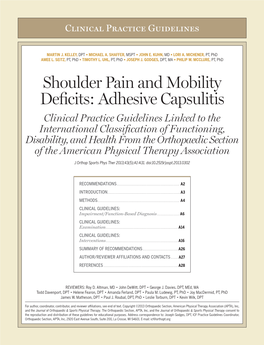 Shoulder Pain and Mobility Deficits: Adhesive Capsulitis