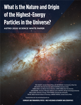 What Is the Nature and Origin of the Highest-Energy Particles in the Universe? ASTRO 2020 SCIENCE WHITE PAPER