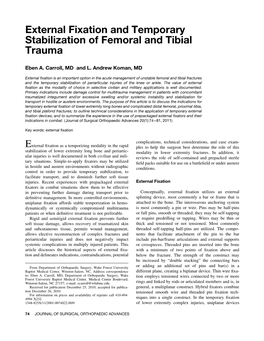 External Fixation and Temporary Stabilization of Femoral and Tibial Trauma