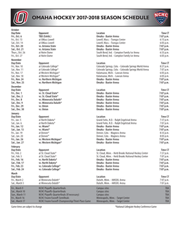 Omaha Hockey 2017-2018 Season Schedule